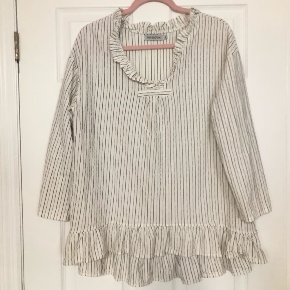 Misslook white black stripes tunic/cover up